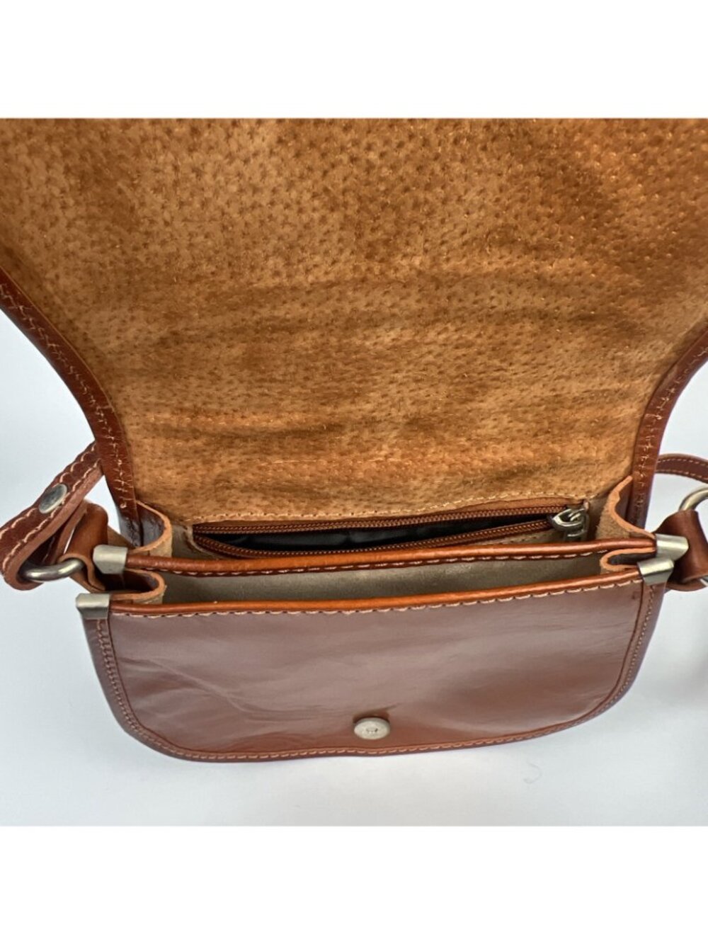 Del Borgo Brown Leather Handbag Snap Close - Picture 5 of 8